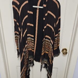 Bohemian Black and Orange Kimono with Fringe